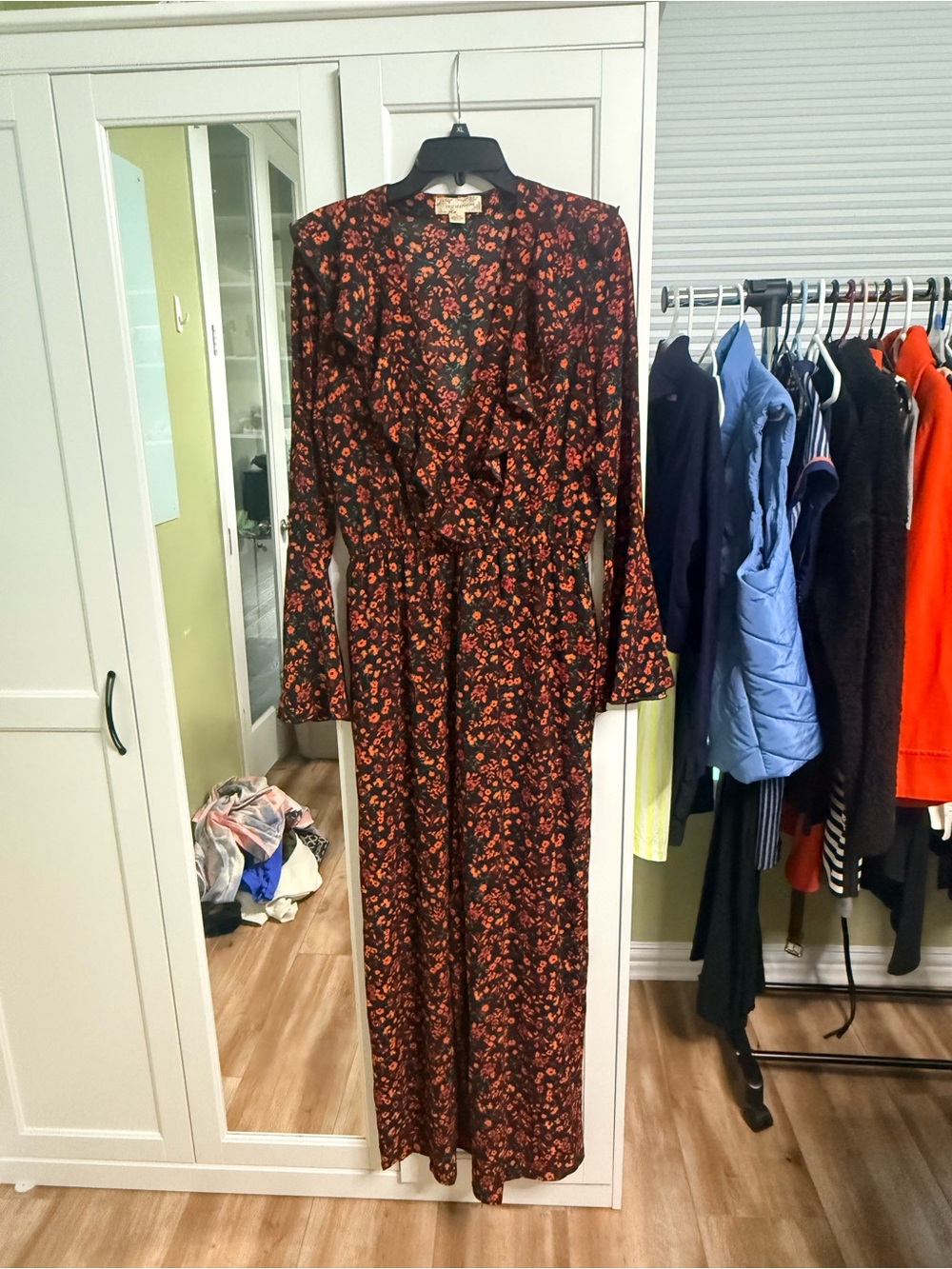 Band of Gypsies Black Long Sleeve Floral wide leg boho romper